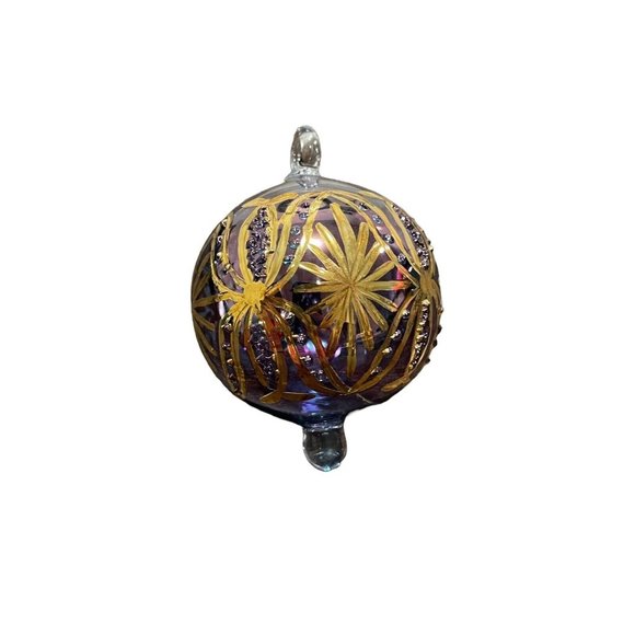 VTG Mouth Blown Glass Hand Painted Christmas Ornament Gold/Purple Ball Egypt EUC - Picture 9 of 12